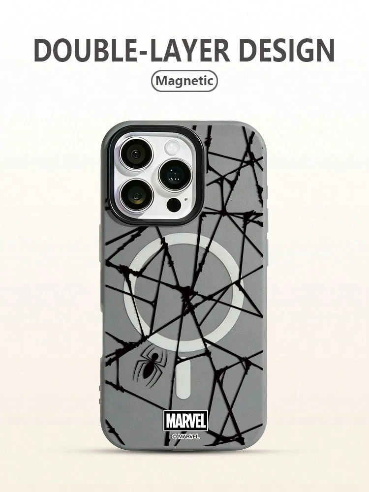 Marvel Phone Case For IPhone17ProMax 16Pro 17 16 15 14Plus 13 12 11 12Pro, Hand-Painted Spider Web Pattern, Personalized Creative Magnetic Phone Case - Black - View 1