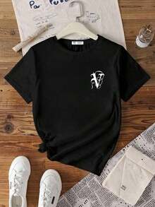 100% algodón puro, transpirable y agradable para la piel. Diseño clásico de cuello redondo, corte ajustado y adecuado para todo tipo de cuerpos. Estampado de moda con estilo minimalista y de alta calidad. Diseño unisex perfecto para conjuntos de pareja, ideal para el transporte diario, citas, ocio y ropa urbana - versátil y atemporal. - Negro - Ver 1