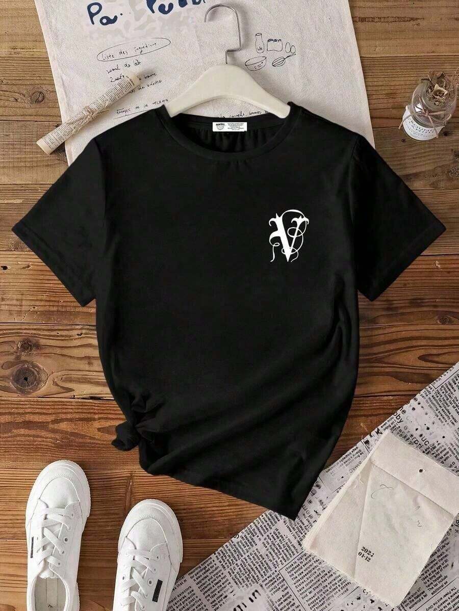 100% algodón puro, transpirable y agradable para la piel. Diseño clásico de cuello redondo, corte ajustado y adecuado para todo tipo de cuerpos. Estampado de moda con estilo minimalista y de alta calidad. Diseño unisex perfecto para conjuntos de pareja, ideal para el transporte diario, citas, ocio y ropa urbana - versátil y atemporal. - Negro - Ver 1