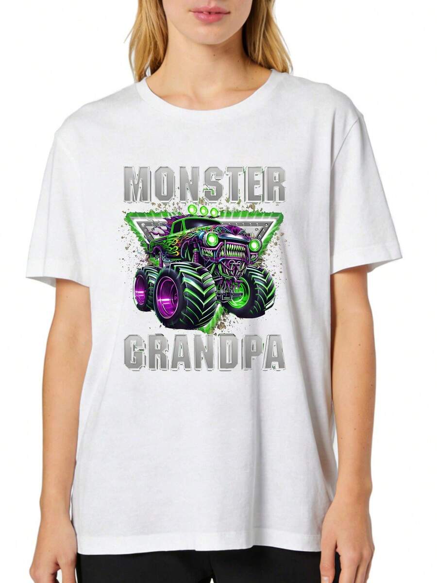 Plus Size Women's T-Shirt Funny Monster Truck Grandpa Fathers Day Truck Are My Jam Comfortable And Elastic, With Fashionable And Breathable Prints, It Is Exclusive To Enthusiasts Of  Styles - trắng - Xem 1