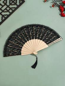 1pc/10pcs Custom Name Lace Folding Fan, Personalized Engraved Wooden Hand Fan With Tassel, Wedding & Bridal Shower Favor Gift - Multicolor - View 4