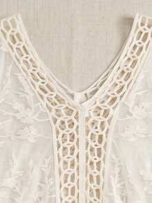 Bohemian Style Embroidered Sheer Robe - Batwing Sleeve Long Beach Cover Up Suitable For Coachella, Beach And Summer Travel - White - View 7