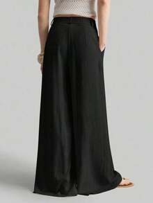 Ontre 2026SS New Women's Wide Leg Trousers, Casual Loose Pants With Pleated Waist, Suitable For Bohemian Style, Ibiza, Holidays, Festivals, Wedding Guests, Office, Teachers, Back To School, With Pockets, Relaxed Fit, Stylish Urban Chic Style, Versatile Women's Trousers For Spring/Summer - 黑色 - 查看 6