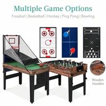 Combo Game Table Set For Home, Game Room, Friends Amp Family W Ping Pong, Foosball, Basketball, Air Hockey, Archery, Chess, Che - Walnut-13-in-1 - View 4