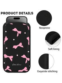 New Bow Pattern Slip-In Phone Protective Case Pouch, Black Outdoor Phone Storage Bag, Slip-In Phone Bag, Made Of Shockproof And Dustproof Neoprene Material, Soft And Elastic Lining, Portable Unisex - Multicolor - View 5