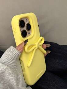 Fashionable Korean Style Yellow Bow Full Coverage Phone Case, Compatible With Apple 17/17Pro/17ProMax/16/16ProMax/15/14/13/12/11, Soft TPU Shock-Proof Anti-Fall Full Body Case, Spring/Summer New Arrival, Suitable As Birthday Or Holiday Gift For Women - Yellow - View 2