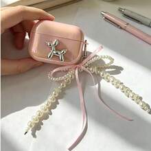 Pink Puppy Enamel Shell With Butterfly Faux Pearl Hanging Decoration, Protective Case Compatible With Apple Wireless Charging Case, Scratch-Resistant And Anti-Drop - Multicolor - View 5