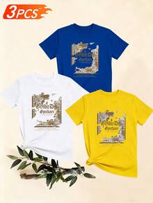 Women's T-Shirts, Women's T-Shirts, Short-Sleeved T-Shirt With Round Neck And Vintage Text Decoration, Casual And Comfortable Top For Everyday Wear. - 1件白色隨機圖案 - 查看 6