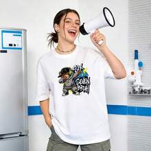 Women's Summer Clothing, Casual Soft Cotton T-Shirt With Round Neck, Hip-Hop Style Print With The Letters "Six Seven Bruh". White. - 白色 - 查看 2
