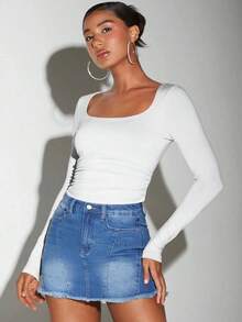 Camiseta crop de cuello cuadrado fruncido lateral - Blanco - Ver 4