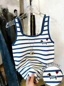 Camiseta de tirantes ajustada con estampado de denim regular, de gran para mujeres - Azul y blanco - Ver 5