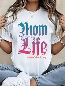 1 Piece Women's Crew Neck T-Shirt With "Mom Life Mommin Ain't Easy" Print, Short Sleeve, Casual Maternity Clothes, Everyday Wear, 180g 100% Cotton - 白色 - 查看 1