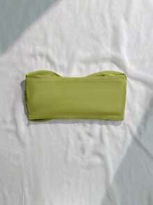 Top de bikini bandeau de un solo color con efecto retorcido - Verde Oliva - Ver 2