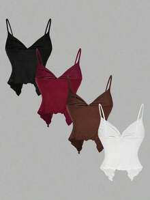4 piezas Tops de mujer con frente retorcido y cruzado - Multicolor 3 - Ver 2