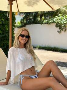 (Ligero) Cubre transparente de punto sin mangas y corto sexy para mujer, adecuado para primavera/verano, uso casual, trayecto y vacaciones en la playa - Blanco - Ver 6