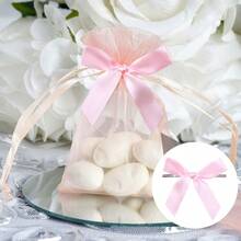 XDL 20pcs Pink Satin Ribbon Premade Twist Tie Bows Gift Wrapping Bowknot For Christmas Wedding  Birthday Party Treat Bags Present Bags Bakery Candy Bags Decorations - Pink - 查看 1
