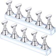 2 Sets Press-On Magnetic Acrylic Nail Display Stands For Nail Art Painting Practice, Manicure Tools For Home DIY And Salon Supplies (Silver) - Silver - View 1