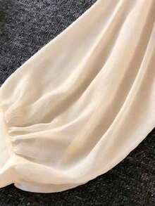 de punto con mangas farol y lazada delantera para mujer, prenda ligera de verano - Caqui - Ver 4
