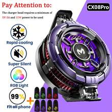MEMO CX08 2025 新款磁吸式散热散热器 - 快速手机散热散热器，5V-3A 15W 充电适配器，大功率，适用于智能手机/平板电脑/直播/游戏，含 4 个游戏指套 - 紫色 - 查看 10