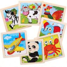 New 9-Piece Wooden Jigsaw Puzzle Toy, Early Educational Cartoon Animal & Transportation Cognition Puzzle Board, Holiday Gift, Party Favor - Multicolor - View 1