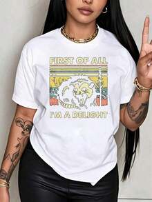 Camiseta estampada de manga corta con cuello redondo para mujer. Camiseta con diseño de dragón de dibujos animados, estilo retro, color blanco, para mujeres y hombres. Ideal para regalos navideños. Blusas para mujer. - Blanco - Ver 5