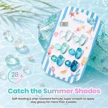 Beetles 6Colors Blue Shore Light Summer Cat Eye Gel Nail Polish Set, Mint Green Lyons Blue Nail Gel With Nail Art Stickers & Scrunchie, Soak Off UV DIY Manicure Kit Gift For Women - 6 Colors Shore Light - 查看 5