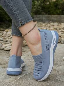 Women's Orthopedic Comfort Slip-On Sneakers - With Arch Support And Skin-Friendly Foam, All-Day Lightweight Walking Shoes, Non-Slip PVC Sole - Suitable For Nurses, Teachers, Standing And Running Errands, Orthopedic Shoes, Exquisite Pressure-Relieving Design, Beautiful Embroidery, Soft Cushioning, Suitable For Long-Term Standing Work Shoes, Casual Women's Shoes - 323 Xanh - Xem 4