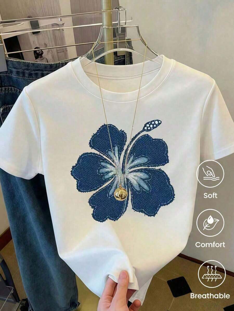 Made In Mexico, Spring/Summer 2026 Fashion Short Sleeve T-Shirt, Cartoon Print, Couple Style, Underwear/Outerwear, Casual Crew Neck For Office, Unisex One Piece Top - Vintage Street Style Unisex Cotton Short Sleeve Crew Neck T-Shirt - 白色的 - 查看 1