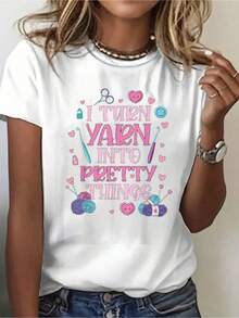 Bohemian Style T-Shirt With Summer Butterfly And Wildflower Print, 180g Casual Fabric, Regular Sizes S-XXXL, Comfortable, Breathable, With Fashionable Letter Print, Suitable For All Seasons. - 白色 - 查看 7