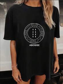 Designed For Modern, Stylish, And Comfortable Women. Women's 180g 'ABOSISE' Printed T-Shirt - Perfect For Family Gatherings, Office Parties, And Holiday Gifts! This Fashionable Short-Sleeved T-Shirt Features Comfortable Fabric, Ideal For Spring And Autumn. Made From Premium Soft And Breathable Fabric, It's Designed For All-Day Comfort And Versatile Everyday Wear, Perfect For Casual Outings. - 黑色 - 查看 1