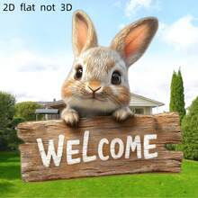 2D Flat Decor, Charming Rabbit Welcome Sign - Rustic Wooden Outdoor Decor For Spring And Easter, Suitable For Home, Garden, Porch, Farmhouse Decoration, Garden Wall Decor Spring Decoration - A - View 7
