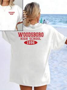 Nostalgic Text Evoking Youthful Memories And Moments Of School Pride With Red Lettering That Highlights The Classic College Spirit. Comfortable, Casual, Reversible Women's T-Shirt For Everyday Wear And Outdoor Activities. - 白色 - 查看 8