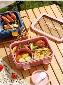 1pc Bento Box, Large Capacity Leak-Proof Lunch Box, 4-Compartment Meal Prep Container With Utensils & Soup Bowl, Microwave , Suitable For School, Work And Outdoor Dining, Back To School Essential - Multicolor - View 6