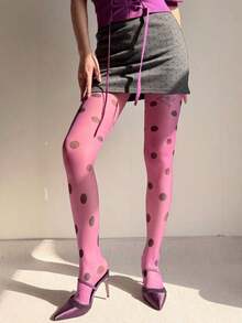 Retro Large-Scale Polka Dot Pantyhose, Fashionable Multi-Color Contrasting Polka Dot Stockings, Sweet, Cool, Ish Style Leg Accessories, Ultra-Thin Transparent Base Layer  Pantyhose For Women. - 紫色 - 查看 6