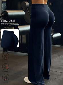 de pantalones anchos de yoga de unicolor y holgados para mujeres, cómodos y versátiles, adecuados para correr, fitness y deportes de yoga - Azul marino 2 - Ver 12