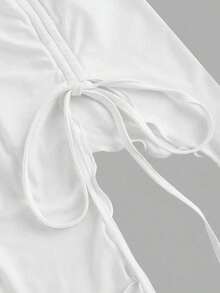 Top bustier de múltiples piezas con cintura anudada a los lados y fruncido, top tubo sólido retro, top de otoño, top para salir, primavera/verano, top de fiesta, playa, casual, vacaciones, disfraz de carnaval - Multicolor 10 - Ver 4