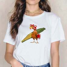 Chicken Joe Graphic T-Shirt - Unisex, Casual Crew Neck, Rooster And Corn Design, Black, Perfect For Men, Women And Friends, Comfortable Fit For All Seasons - 白色 - 查看 11
