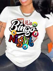 1 Women's Bingo Night T-Shirt Featuring A Bingo Ball And Number 75 Design In A Colorful Black Print. It Has A Casual Crew Neck And Short Sleeves, Making It Perfect For All Seasons And Ideal For Bingo Events And Parties. 180g 100% Cotton. - 白色 - 查看 8