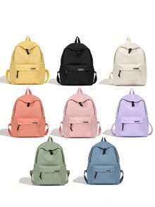 1pc Classic Basic Large Capacity Backpack For Back To School, With Laptop Compartment, Fashionable Multipurpose Backpack, Minimalist Solid Color Sports Bag, Adjustable Shoulder Straps, Lightweight Foldable Zipper Bag, Casual Travel Backpack, Suitable For Graduates, Boys, Girls, Teens/Youths, Outdoor, Travel, Middle School, High School, College, Any Occasion! - A - View 2