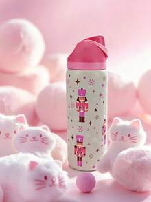 OwaIa Cute Cartoon Character Print Large Capacity Stainless Steel Water Bottle, 32oz/945ml With Straw, Exquisite Look, Insulated For Hot&Cold Drinks/Iced Water, Keeps Warm For 24 Hours,For Leisure Work Sports Indoor Outdoor, Perfect Gift Choice - 粉紅白色 - 查看 3
