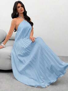 de línea A elegante, refinado, romántico, digno, minimalista para ir al trabajo, uso diario, Día de San Valentín, citas, fiestas, invitados de boda, vacaciones - Azul - Ver 8