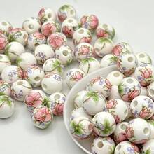 30 Colorful Decorative Beads, Floral Ceramic Beads, Large Hole – Chinese Printed Ceramic Craft Beads. Suitable For Jewelry Making, Ideal For Decorating Necklaces, Bracelets, And Earrings - 30個 - 查看 3