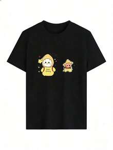 Camiseta de Manga Corta con Dibujos Lindos y Texto "Keep Shining",Camiseta de manga corta de moda para primavera y verano de 2026, hecha en México, 180 gramos. Estampado de dibujos animados, modelo de pareja, apta para uso interior o exterior. Cuello redondo, unisex, ideal para oficina y ocio. Paquete de una pieza. - BK-P631577SLNDXZGY410 - Ver 2