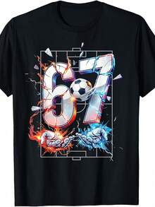 67 Six Seven Fun T-Shirt For Boys And Girls | Casual Style, Round Neck, Geometric Print, Short Sleeve Sports T-Shirt For Casual Style Lovers - 黑色 - 查看 1
