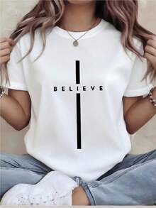 Comfortable Women's Fun Printed T-Shirt - Casual Short-Sleeve Crew Neck Top, Loose Fit, Machine Washable For Year-Round Comfort, Casual Wear; Relaxed Style; Durable Print, Perfect For Holiday Gifts. Loose And Versatile Women's Short-Sleeve T-Shirt - 白色的 - 查看 12