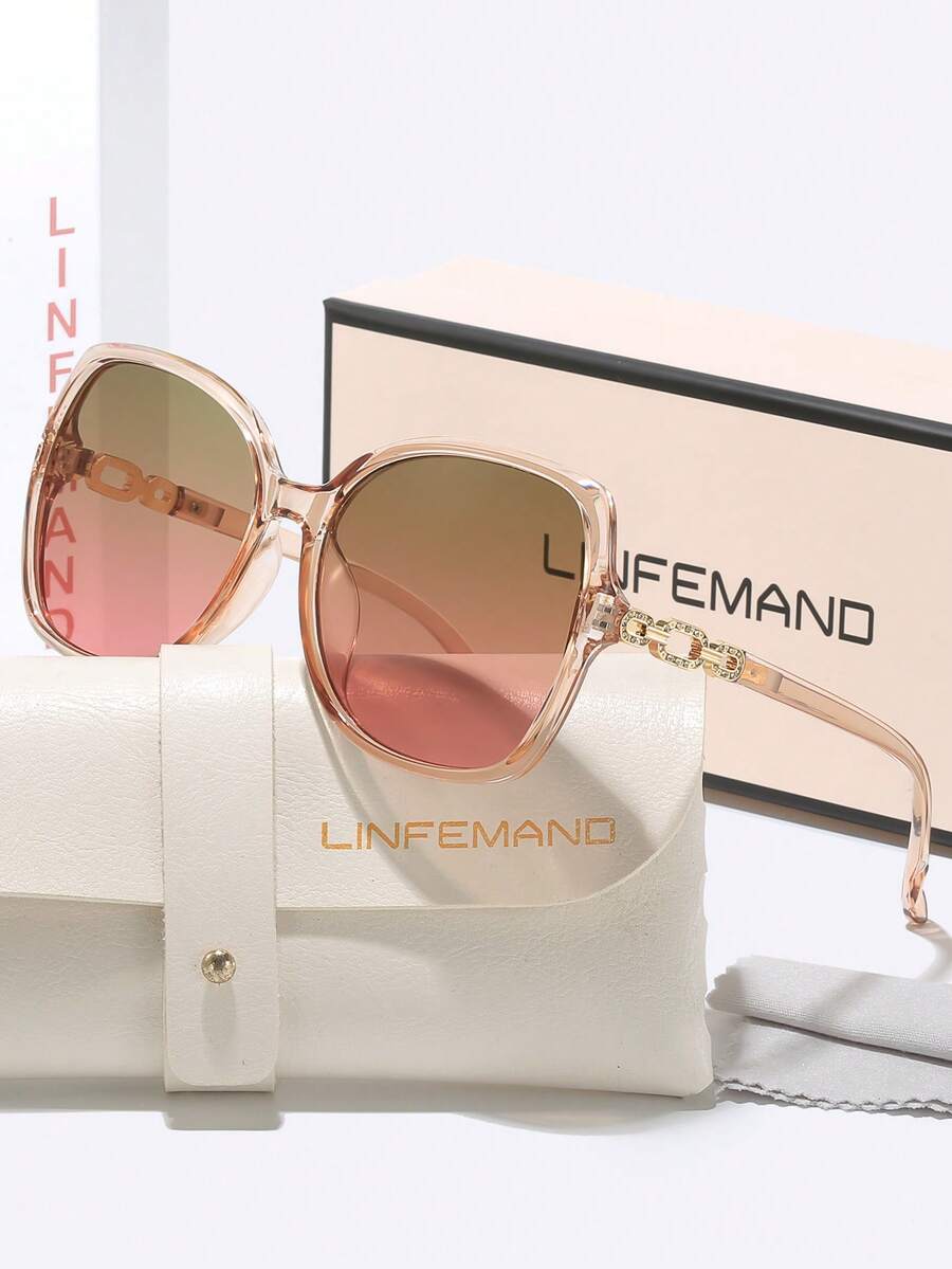 Gafas de sol para mujer con marco transparente rosa suave y lentes rosas degradados con cadena de cristales, que favorecen el rostro y son versátiles para ir al trabajo, viajar, citas, conducir, con protección UV - Multicolor - Ver 1
