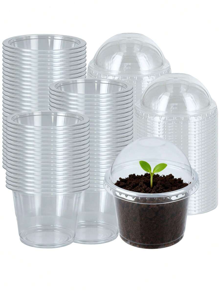 50个透明塑料花盆,带保湿功能的塑料花盆,迷你透明塑料种植盆,花卉育苗盆,耐用的庭院园艺工具,实用春季用品,适用于育苗盆、花卉、多肉植物、非洲紫罗兰等。 - A - 查看 1