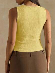 Camiseta de tirantes ajustada a rayas para mujer, ropa de verano y otoño para mujer, ropa de invierno para mujer, disfraces de Halloween, top marrón, top a rayas - Amarillo - Ver 2