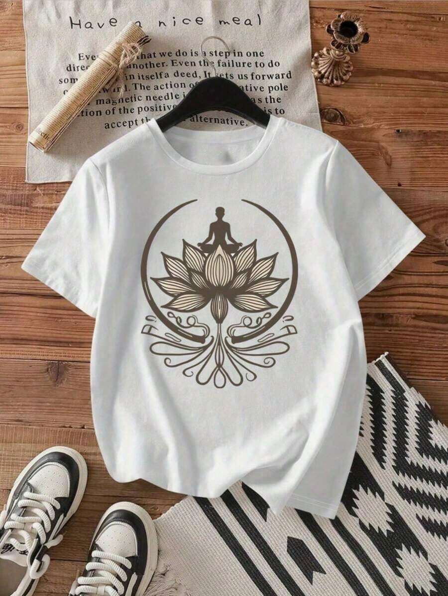 GiftGift1 Camiseta de manga corta con cuello redondo y estampado para mujer, informal y cómoda para atuendos casuales, combinación de estampado y cuello redondo cómodo, elección perfecta para el verano.Soft - Blanco - Ver 1