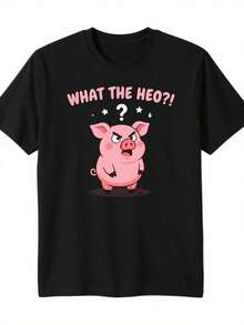 Camiseta Cultural Vietnamita para Adolescentes - Cuello Redondo, Corte Holgado, 220 g/m², con Gráfico del Cerdo Anh Oi, Estilo Retro, Adecuada para Correr, Gimnasio, Viajes, Ropa Urbana - Lavable a Máquina, Prenda Superior de Uso Diario para Jóvenes (Prenda con Temática Vietnamita), para Adolescentes. Camiseta holgada, casual y versátil. - Negro - Ver 1